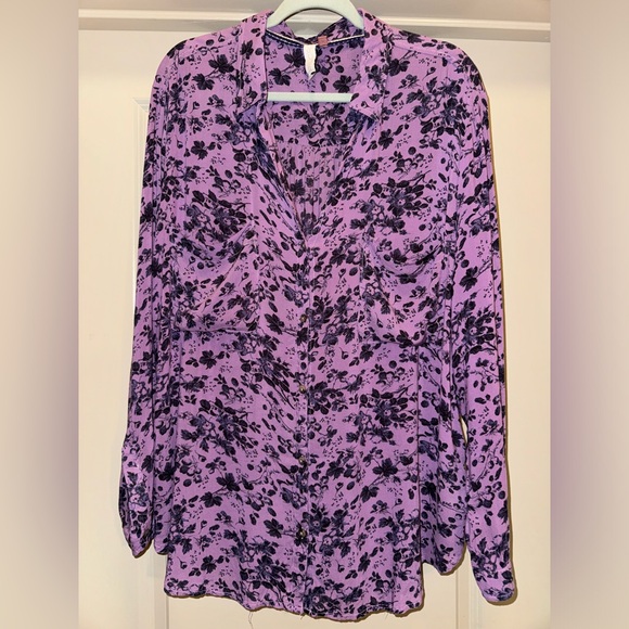 PILCRO Anthropologie Romy Button Down Purple Floral Size XLP - Picture 2 of 14